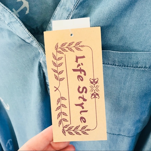 Life Style Nautical Long Sleeve Chambray Shirt - Picture 8 of 8